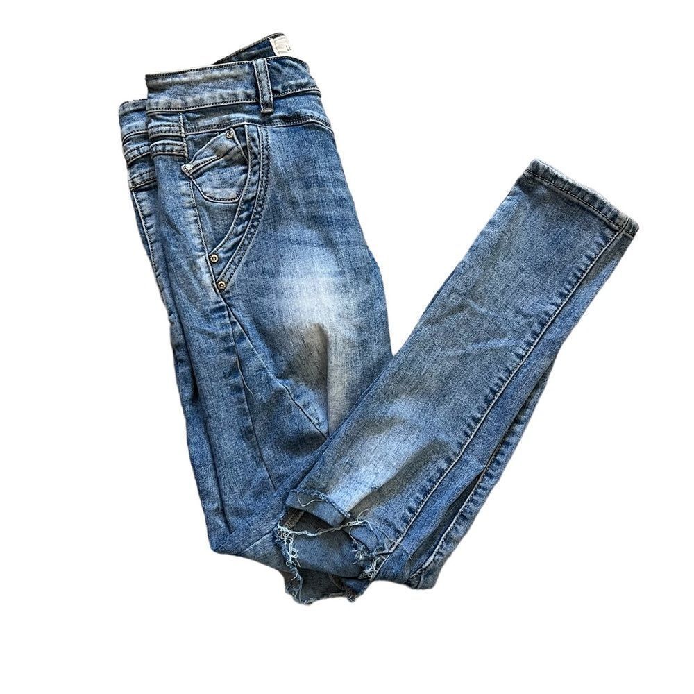 Lightwash Distressed Mid Rise Button Fly Casual Skinny Stretch Denim Jean S/36